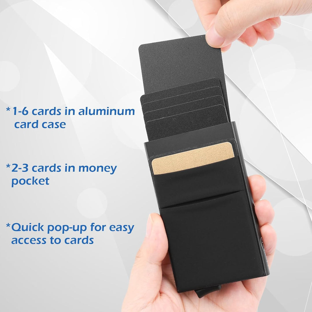 Pop Up Kartenetui mit Münzfach 9 Karten,Kartenhalter mit RFID Wallet,Mini Kreditkartenetui aus Alumi