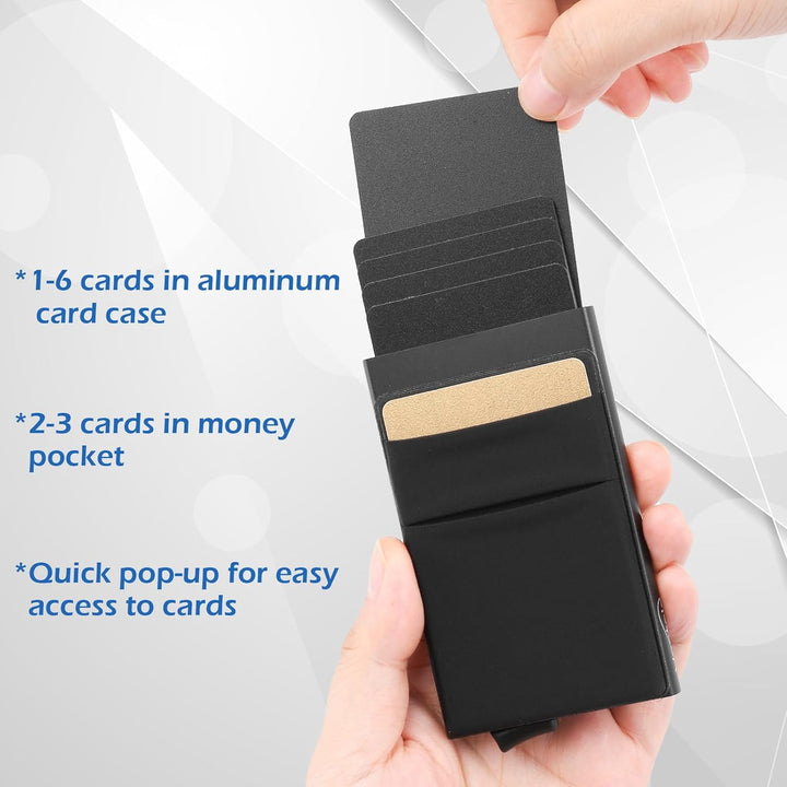 Pop Up Kartenetui mit Münzfach 9 Karten,Kartenhalter mit RFID Wallet,Mini Kreditkartenetui aus Alumi