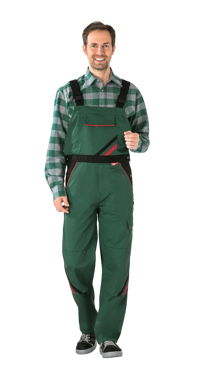 Planam Highline Herren Latzhose grün schwarz rot Modell 2335 Grösse 110 grün/schwarz/rot 110, grün/s