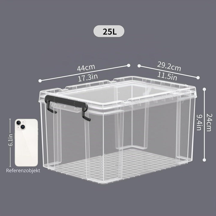 Cetomo,25L,3er-Pack, Aufbewahrungsbox mit deckel,Aufbewahrungsboxen, mit Clips, stapelbar, Wohnzimme