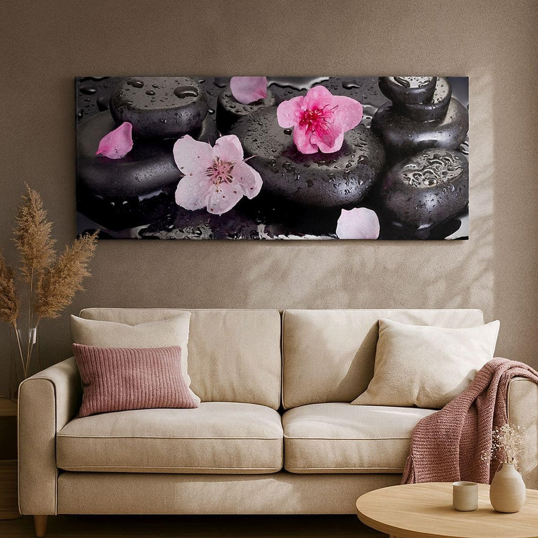 Wandbilder Dekoration Wohnzimmer Blumen Steine Tropfen Spa Panorama Bilder auf Leinwand 120x50cm Lei