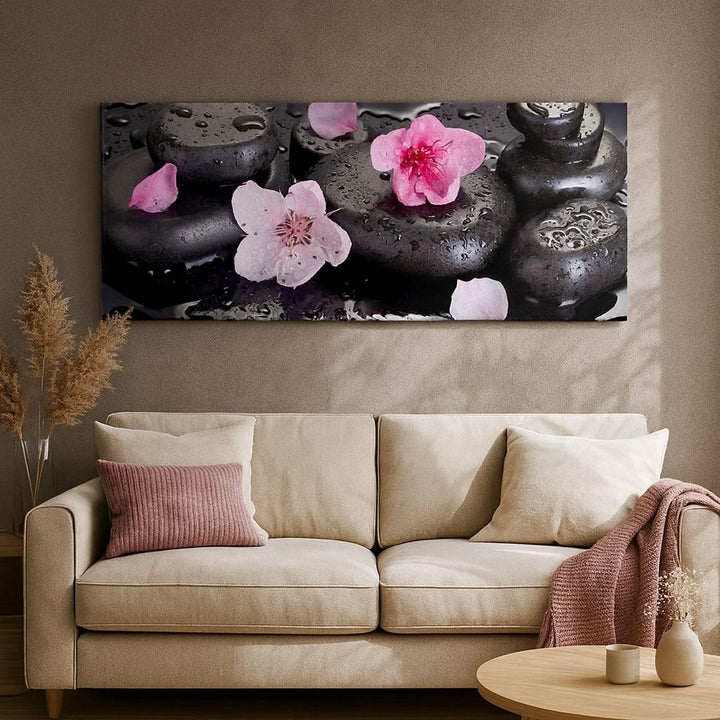 Wandbilder Dekoration Wohnzimmer Blumen Steine Tropfen Spa Panorama Bilder auf Leinwand 120x50cm Lei