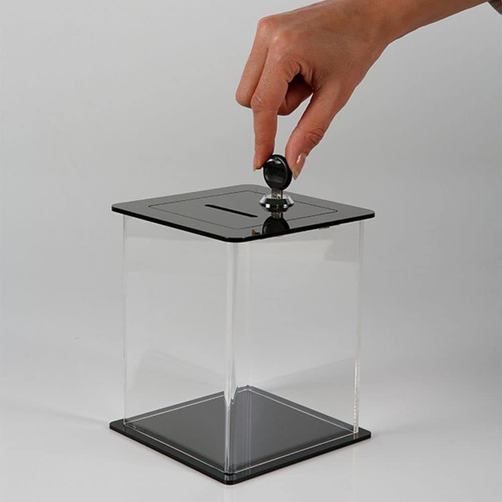 DISPLAY SALES Losbox aus Acrylglas | Aktionsbox mit Schloss | Spendenbox in 130 x 130 x 156 mm | Gel