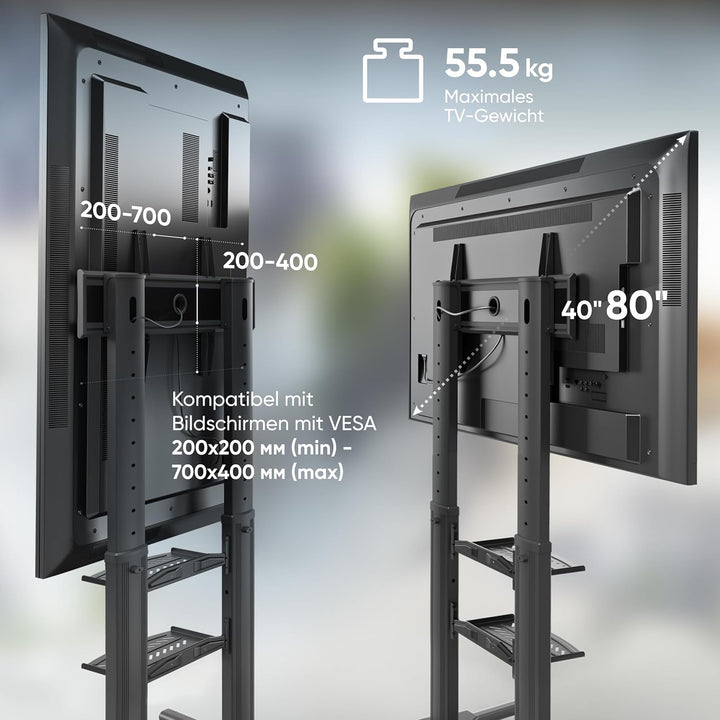 ONKRON TV Standfuss Fernseher aus Aluminium - TV Ständer rollbar & höhenverstellbar 40-80 Zoll LED P