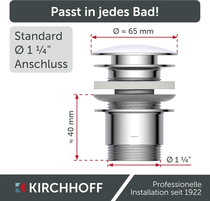 KIRCHHOFF Design Universal Waschbecken Ablaufgarnitur, Pop Up Waschbeckenstöpsel, Ablaufventil mit Ü