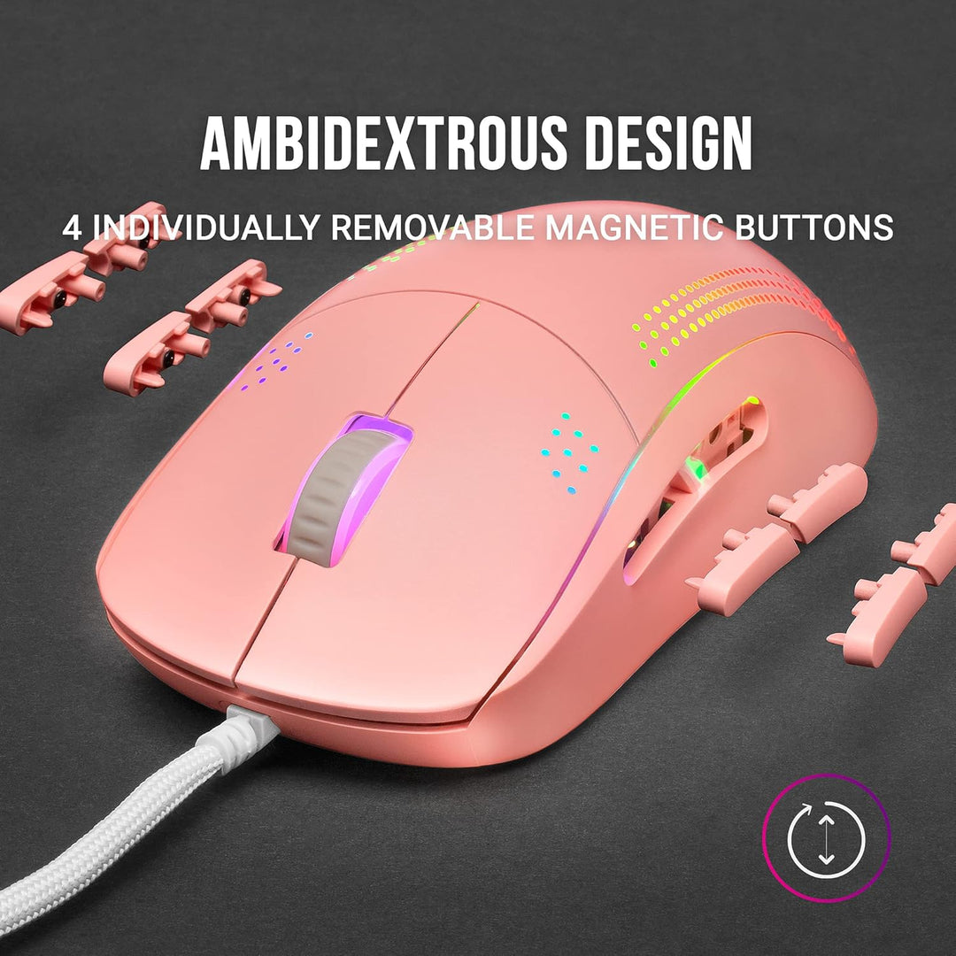 Mars Gaming MMPROP Rosa, Ultra-Leichtgewicht Maus für Beidhänder, RGB Chroma, Optisch 32K DPI, MMPRO