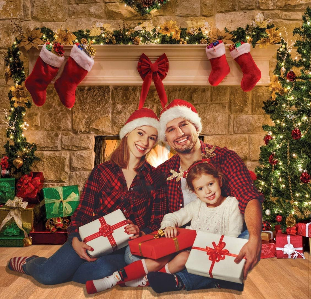 AIIKES 8x6FT Frohe Weihnachten Hintergrund Baumsocken Geschenk Familienfeier Ornamente Hintergrund F
