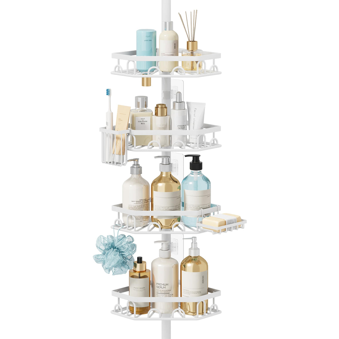 HapiRm Teleskopstange Duscheckregal Teleskop - Teleskopregal, 70-276cm | 4 Tier rostfrei Teleskop Ba