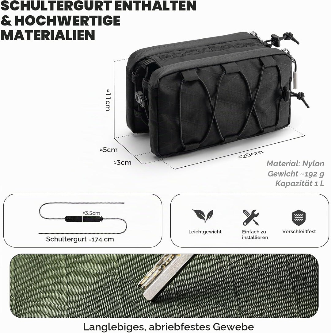 ROCKBROS Rahmentasche Fahrradtasche Oberrohr Schlankes Design mit Elastischer Seitenschnur, Fahrrad