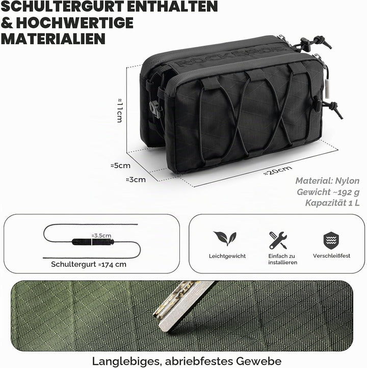 ROCKBROS Rahmentasche Fahrradtasche Oberrohr Schlankes Design mit Elastischer Seitenschnur, Fahrrad