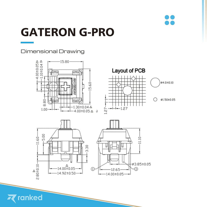 Packung mit Gateron ks-9 G PRO Tastenschaltern für Mechanische Tastaturen | Platte Montiert | Vorges