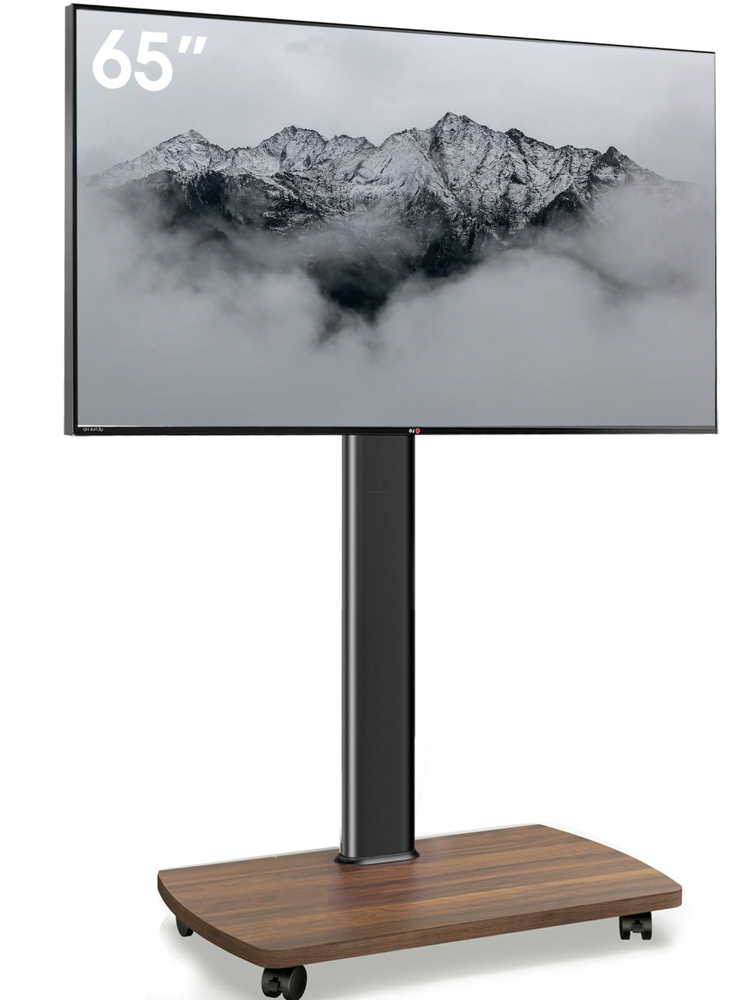 AOKCOS TV Ständer Rollbar mit Holzablage, Fernsehständer auf Rollen für 32-65 Zoll Fernseher, TV Bod