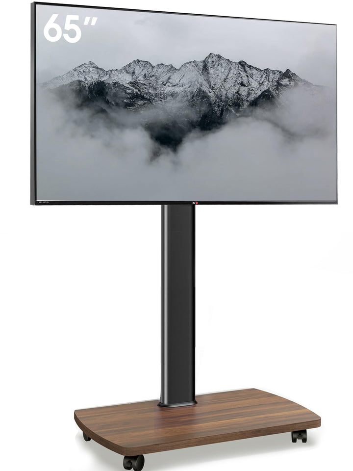 AOKCOS TV Ständer Rollbar mit Holzablage, Fernsehständer auf Rollen für 32-65 Zoll Fernseher, TV Bod