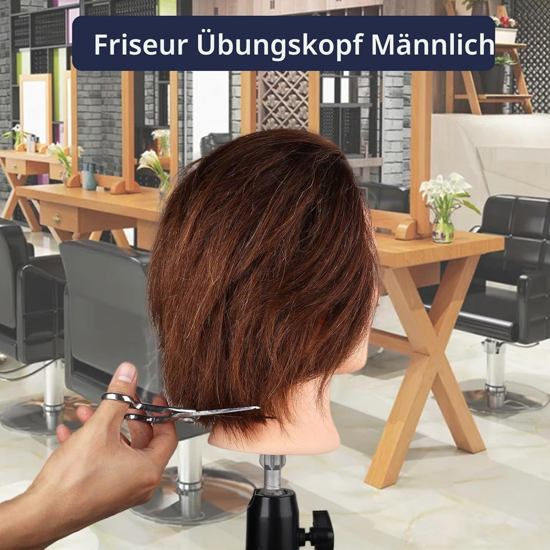 DaizySight Mann Frisierkopf 100% Echthaar, Frisurenkopf Männlicher Haarschnitt Übungskopf mit Braun