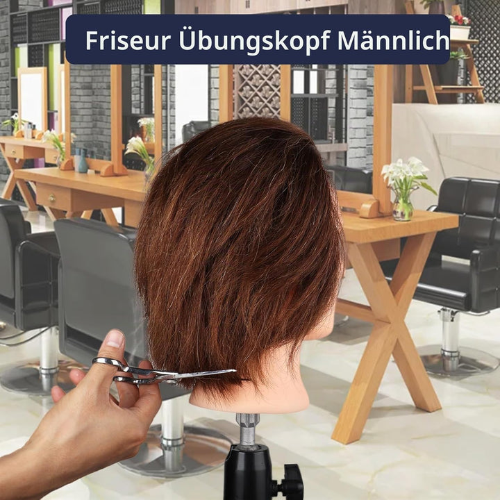 DaizySight Mann Frisierkopf 100% Echthaar, Frisurenkopf Männlicher Haarschnitt Übungskopf mit Braun