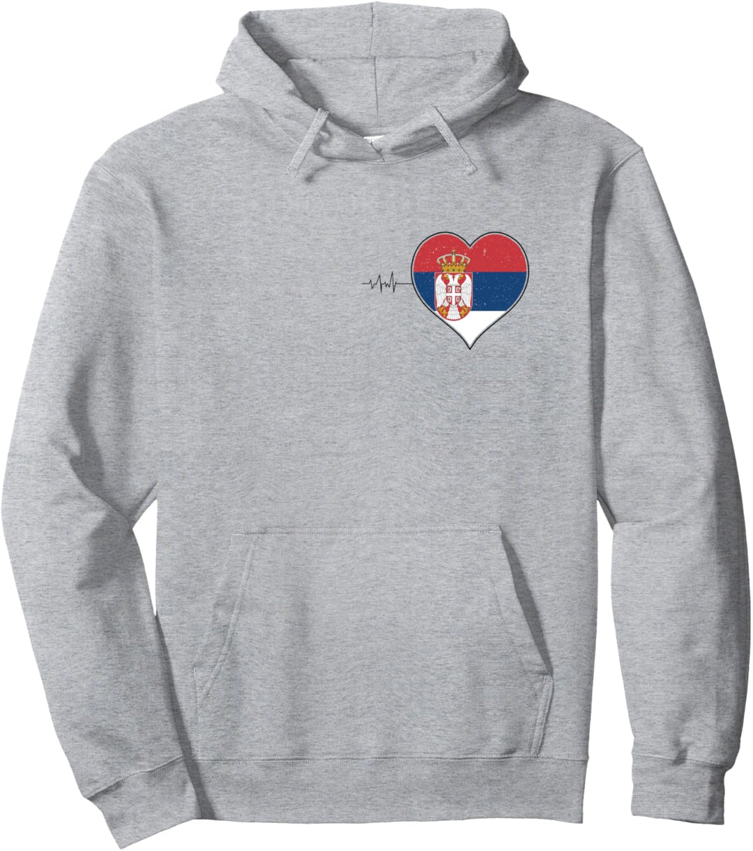 Serbischer Herzschlag Flagge + Wappen und Schriftzug Pullover Hoodie