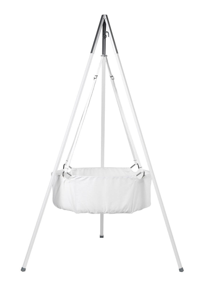 Leander Wiegen-SET - ALL INCLUSIVE - Wiege weiss mit Stativ weiss, Schleier dusty rose, 2 Spannbettt