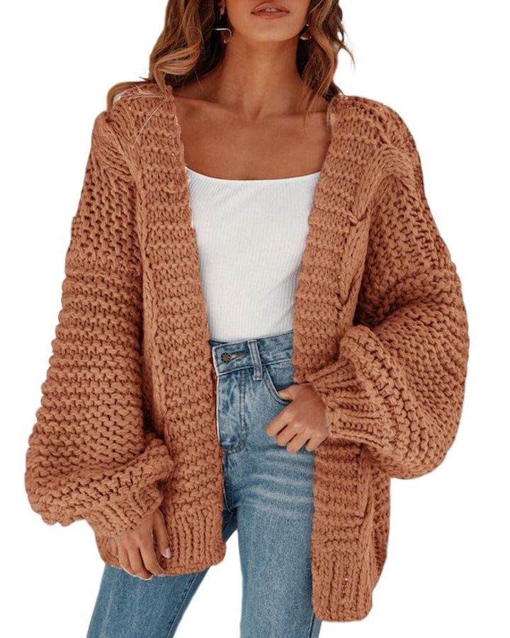 Cicy Bell Damen Strickjacken Cardigan Lose Laternenärmel Elegante Übergrosse Pullover M Khaki, M Kha