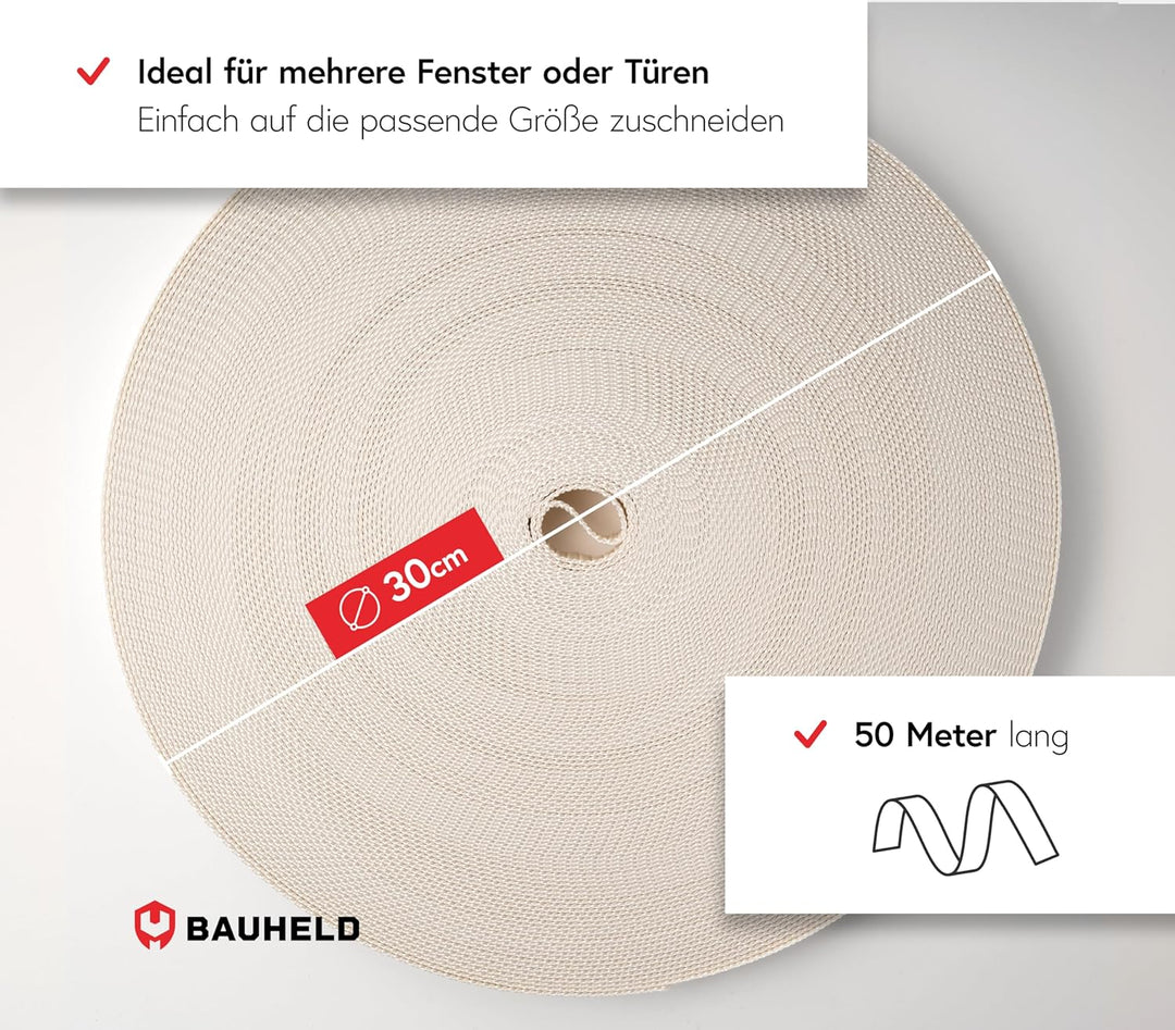 BAUHELD® 50m Rolladengurt 14mm 18mm 20mm 23mm [Made in Germany] Für Rolläden an Türen &amp; Fenster geei
