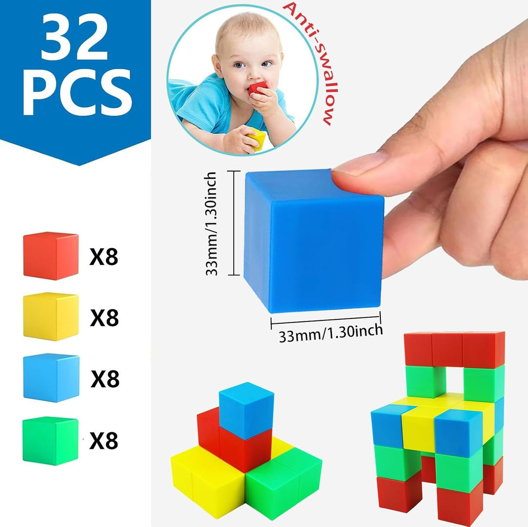 Magnetische Bausteine, 1,30 Zoll Grosse Magnetische Stapelwürfel für Kinder,sensorische Montessori S