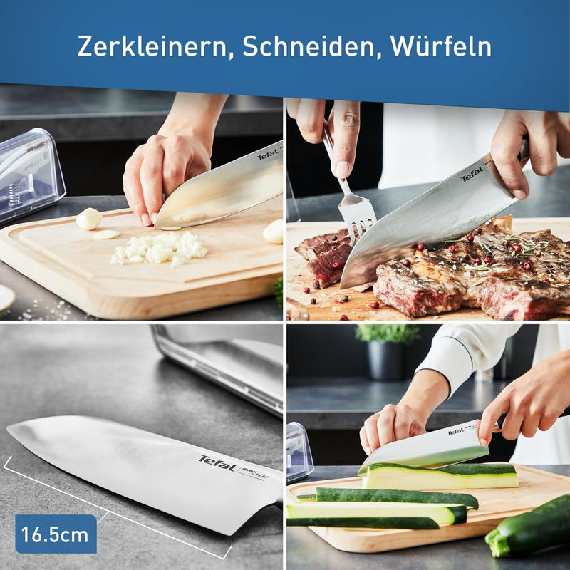 Tefal K25790 Eversharp Santokumesser + Messerschärfer | 16,5 cm | integriertes Schleifsystem | Allro