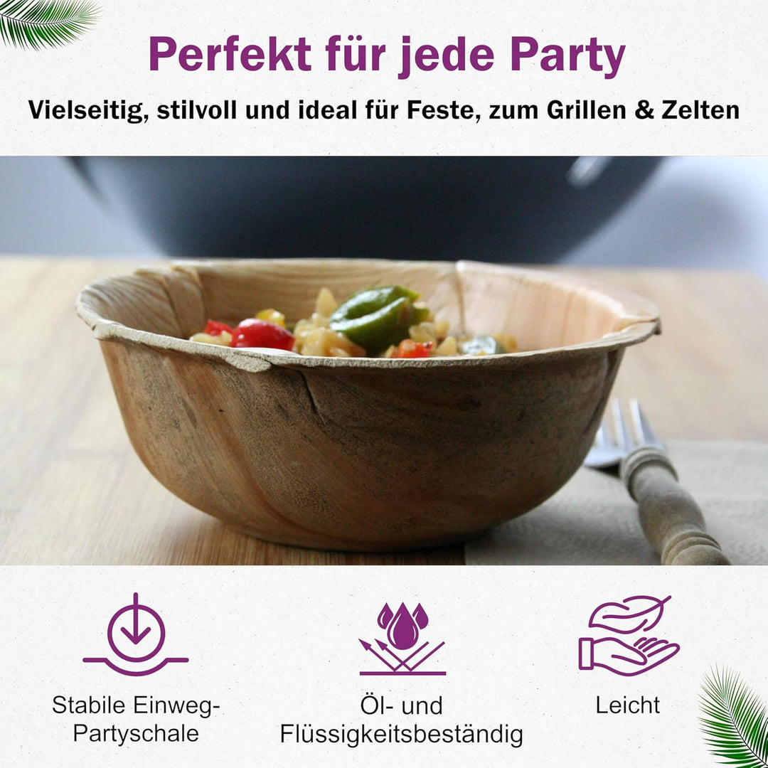 Waipur Bio Palmblatt Schalen - 25 grosse Schalen Ø 15 cm / 500 ml - Premium Einweg Geschirr komposti