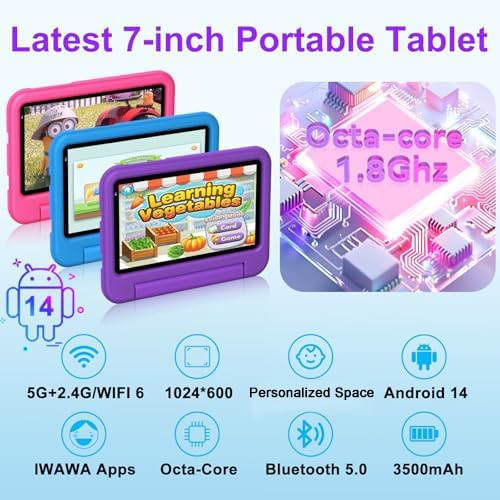 DEERTiME 2025 Neueste Tablet Android 14 OS, 10GB(4+6) RAM+64GB ROM/TF 1TB, WLAN 6, 5G+2.4G WLAN, 8-C