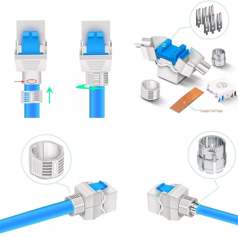 NAUC 8x CAT8 Keystone RJ45 Modul Buchse 2000 MHz 40Gbit vollgeschirmt werkzeuglos Kupplung Netzwerkk