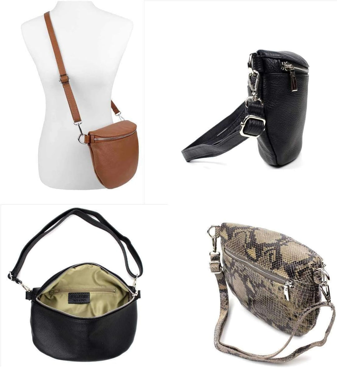 Made in Italy OBC Damen Set Gürteltasche + Schultergurt Leder Crossbody Hüfttasche Bauchtasche Umhän