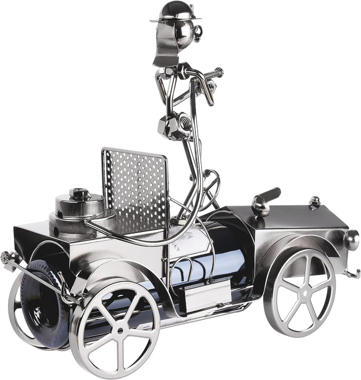 Brubaker Weinflaschenhalter Feuerwehrwagen - Löschzug mit Feuerwehrmann aus Metall mit Grusskarte fü