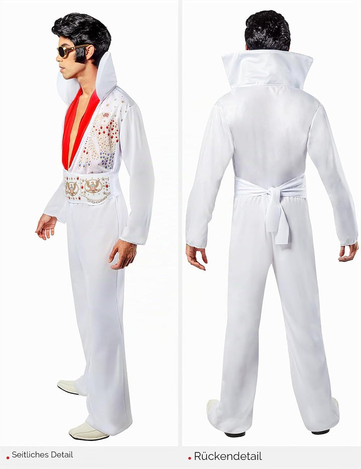 Vegaoo Schickes Elvis Presley-Kostüm für Erwachsene M Weiss/Opulenter Garten, M Weiss/Opulenter Gart