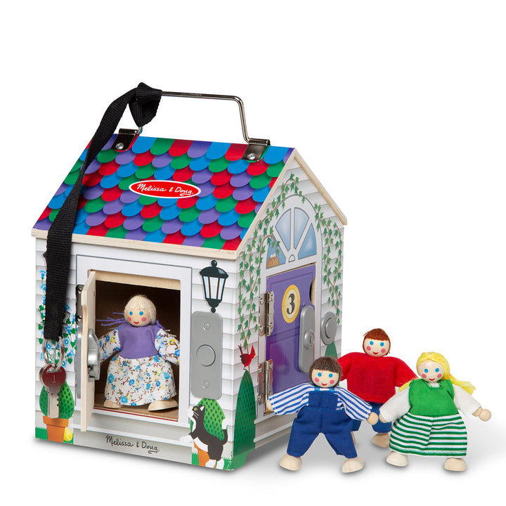Melissa & Doug - Türklingelhaus Puppenhaus aus Holz mit Türklingelgeräuschen, Mehrfarbig, Holzpuppen