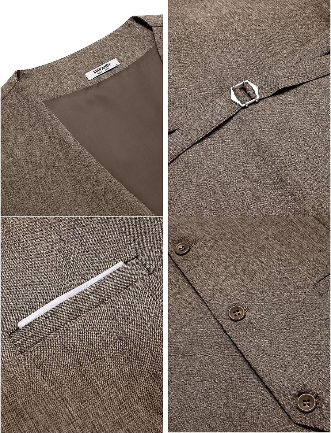 COOFANDY Weste Herren Anzug mit Taschen Anzugweste Gilet Casual Hochzeitsweste V-Ausschnitt Business