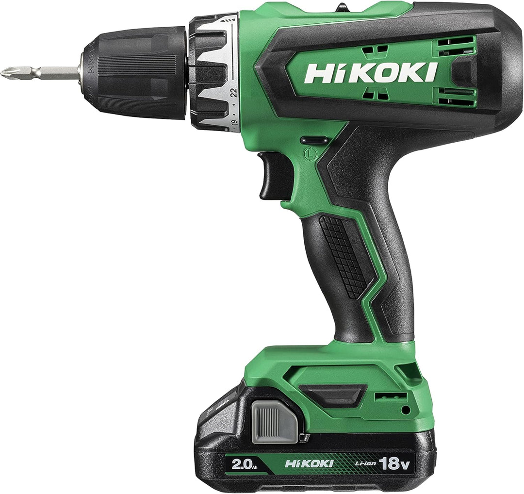 HiKOKI Akkuschrauber DS18DF (Li-Ion, 18 V, 2 Gang, 53 Nm, LED-Licht, Koffer, inkl. 2 x 2.0 Ah Akku u