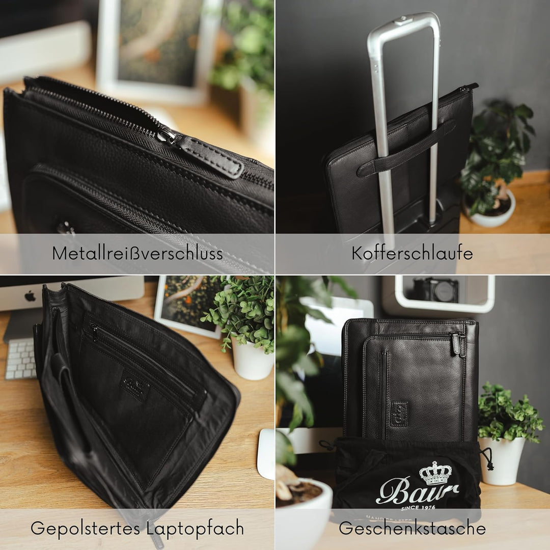 Baur Tasche Echtleder | Laptoptasche für 13,6” Zoll | Notebooksleeve | Handgefertigte Businesstasche