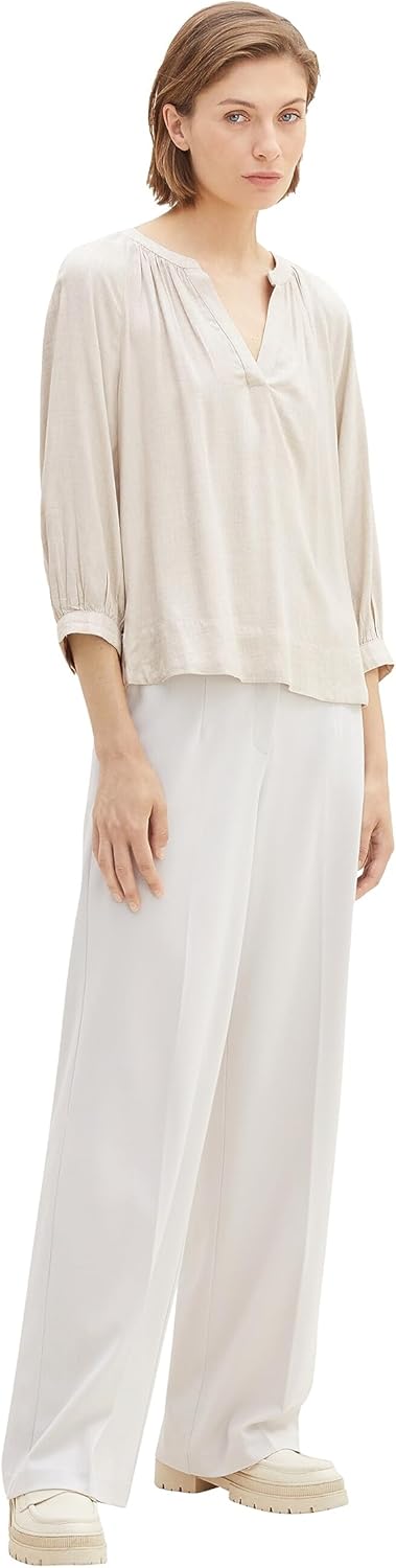 TOM TAILOR Damen Tunica Bluse mit V-Ausschnitt 34 32398-clouds Grey Melange, 34 32398-clouds Grey Me