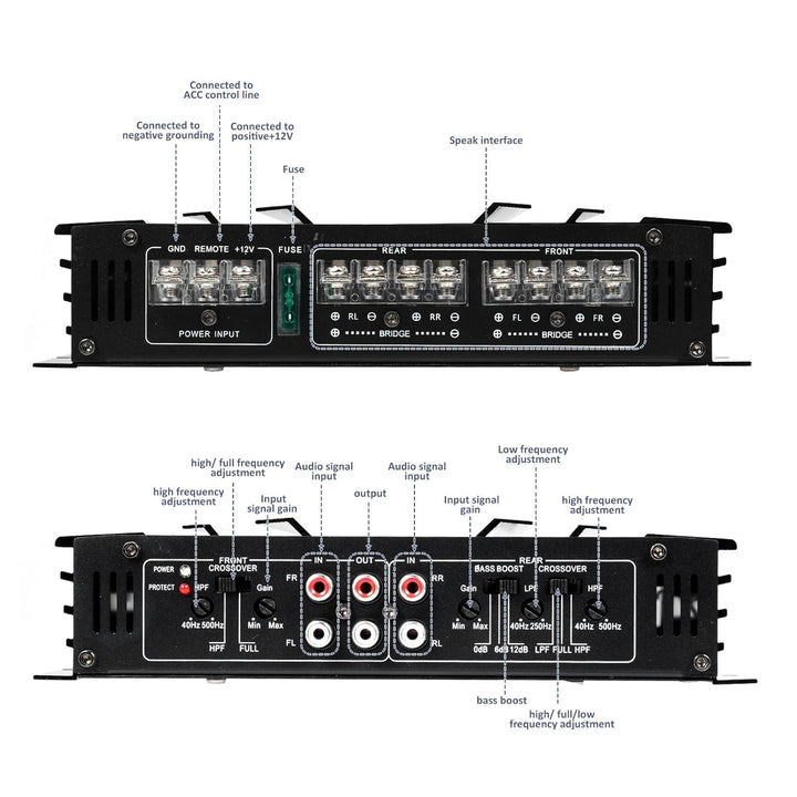 Shkalacar 4 Kanal Car Audio Verstärker, 5800W 12V Hochleistungsverstärker mit mehreren Kühllöchern,