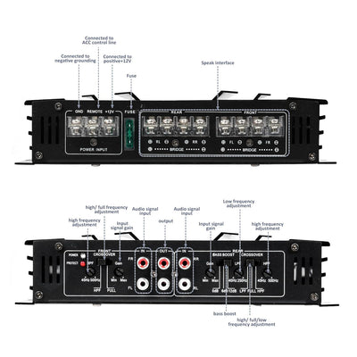 Shkalacar 4 Kanal Car Audio Verstärker, 5800W 12V Hochleistungsverstärker mit mehreren Kühllöchern,