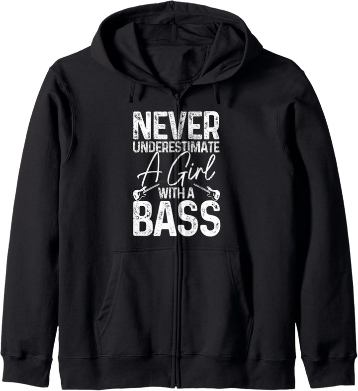 Never Underestimate A Girl With A Bass Gitarre Bassist Funny Kapuzenjacke