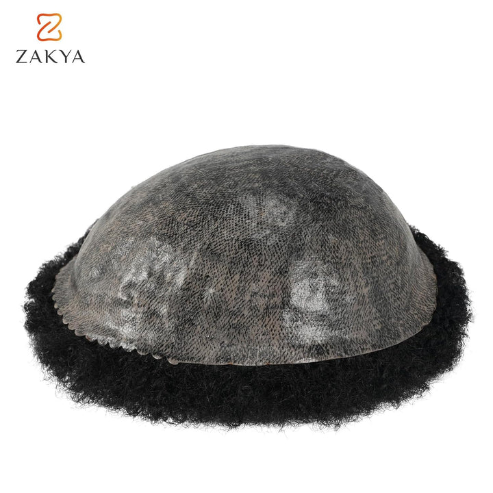 Zakya Afro Toupet Echthaar Männer, Toupet Herren,100% Echthaar Männer Ersatzsystem (4 MM Krümmung, 2