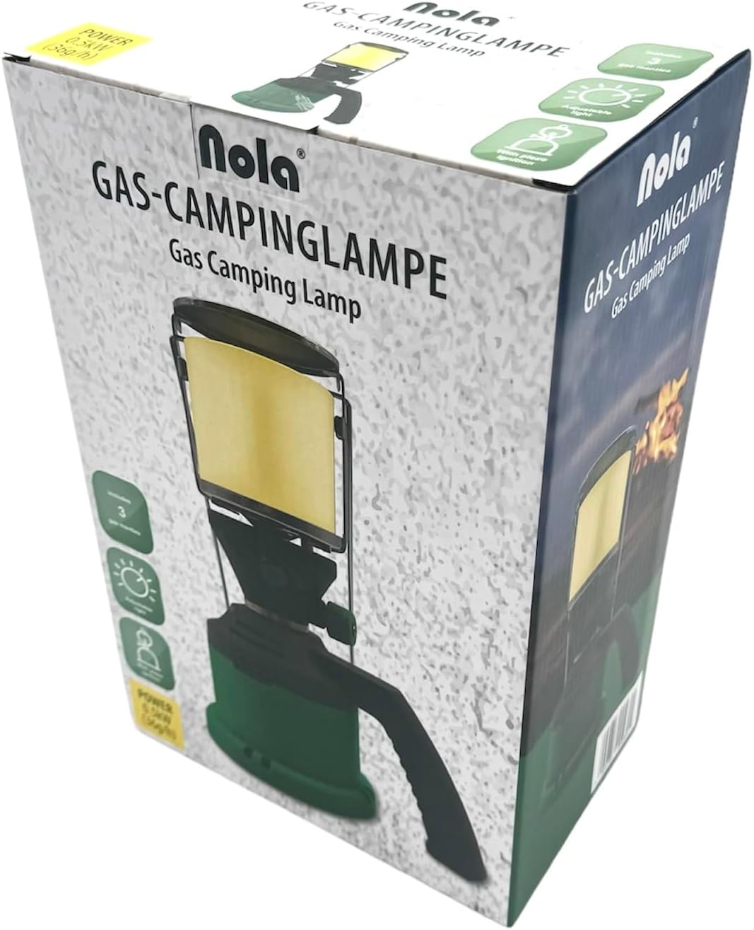 NOLA Campinglampe Gas mit Piezo inkl 3 Glühstrümpfen Gaslampe Licht regulierbar