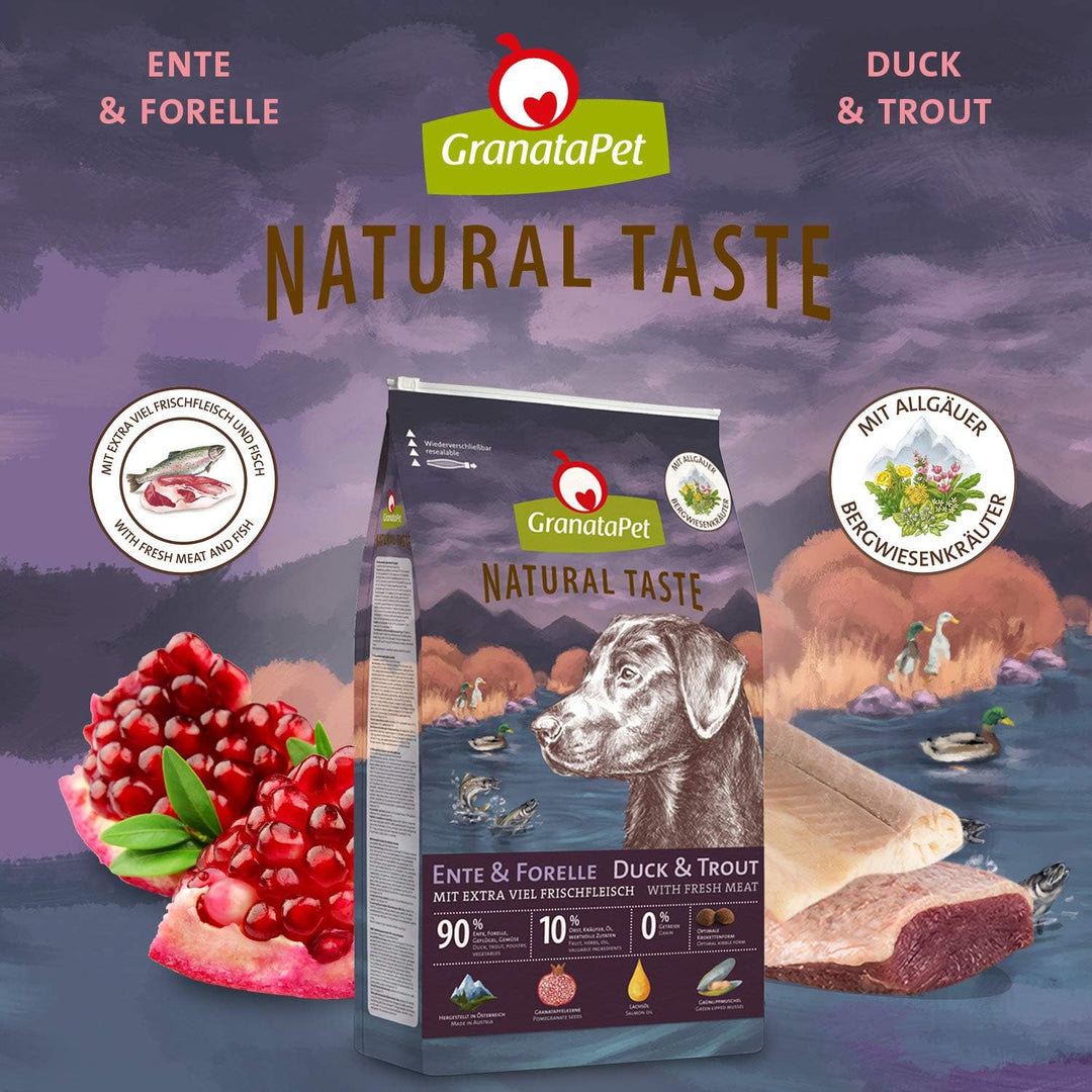 GranataPet Natural Taste Ente &amp; Forelle, 4 kg, Trockenfutter für Hunde, Hundefutter ohne Getreide &amp;