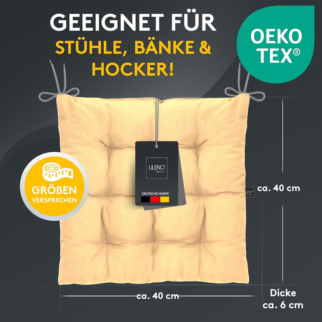 LILENO HOME 4er Set Stuhlkissen 01 Vanille (40x40x6 cm) - Sitzkissen für Garten, Küche oder Esszimme