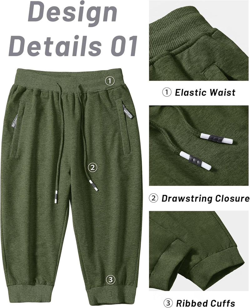 MAGCOMSEN Herren Sport Short 3/4 Trainingshose Sommer Jogging Capri mit Reissverschlusstaschen Leich
