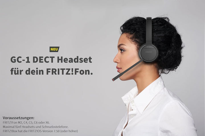 GEQUDIO GC-1 DECT Headset mit Ladestation für FritzBox - Kabellos Telefonieren am FritzFon – Duales