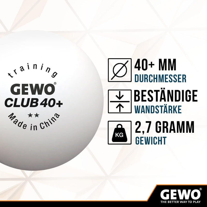 GEWO Training Club Tischtennisbälle - 2 Sterne Tischtennis-Ball 40+ aus ABS Plastik mit Naht - Hochw