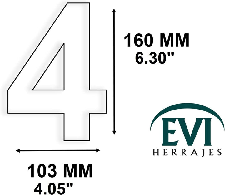 Klebe-Hausnummer aus Edelstahl | Nº 4 | 160 x 103 mm | Für Innen- und Aussenwände, Tore oder Türen |