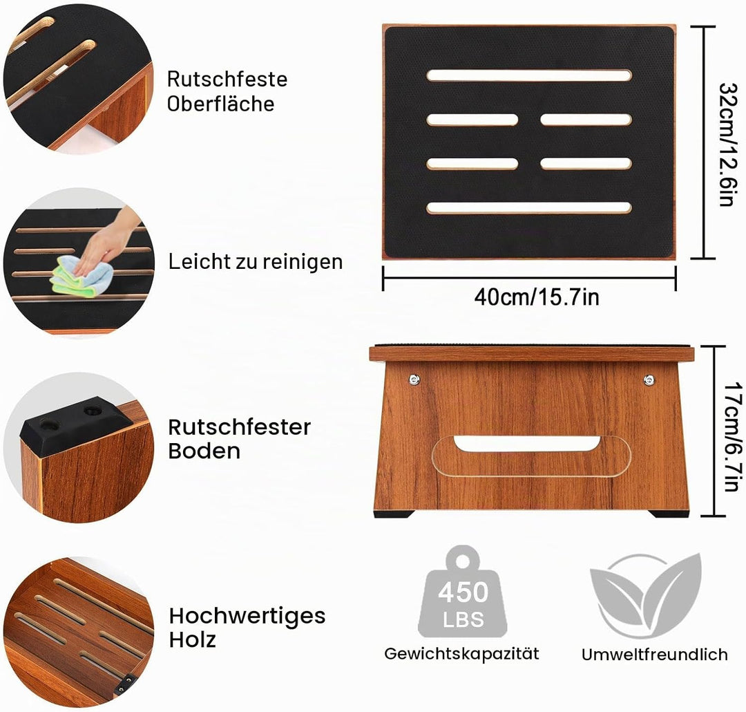 EIN hölzerner Tritthocker 17CM für Erwachsene und Senioren mit Rutschfester Gummiauflage, für drinne