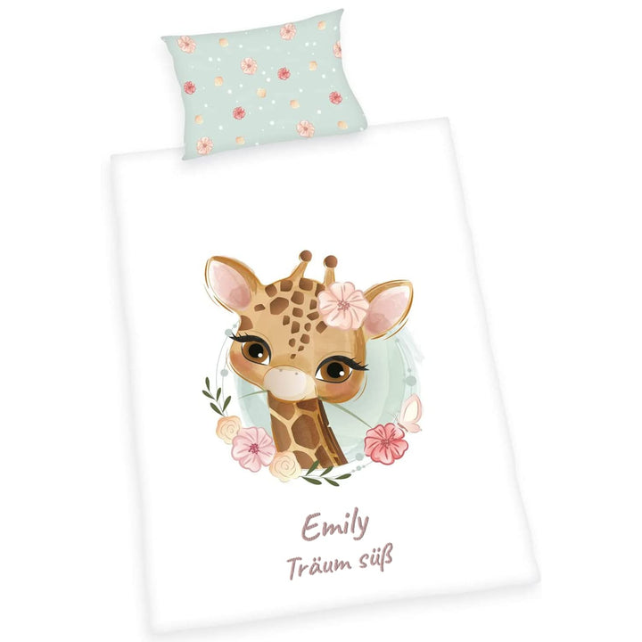 Wolimbo Bettwäsche - Giraffe Motiv - personalisierbar - 100 x 135 cm - Babybettwäsche - Kinderbettwä