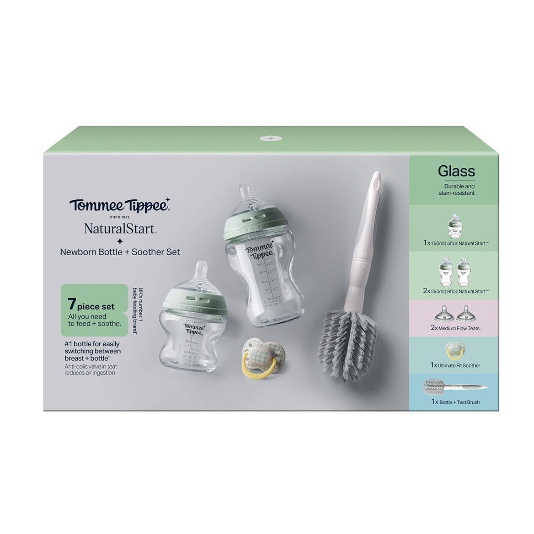 Tommee Tippee Babyflaschen aus Glas, Closer to Nature Newborn Starterset, Natürlich Geformter Trinks
